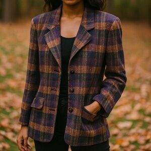 that’s me Vintage 90’s Purple and Orange Plaid Wool Jacket Blazer Coat Size 10